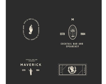 Premade logo, cafe logo, retro logo, espresso bar logo, speakeasy logo, neoclassical logo, lithograph logo, cocktail bar logo, vintage logo