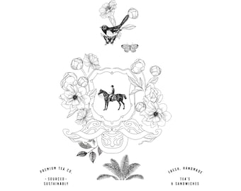 ethereal Crest Logo- Details Logo-victorian Logo, tea Logo, baroque Logo, Vintage Logo, wedding, Bird Logo, peony Logo, horse Logo