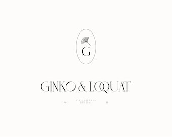 Ginko logo. Ballet Logo - semi custom - leaf Logo Design- bridal logo- Japanese -  logo- bakery logo-LOQUAT logo, G logo, monogram logo