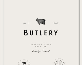 Dairy logo, toile logo, farm logo, cottage logo, garden logo, vintage , English country logo, sheep logo, goose logo, butter logo, produce
