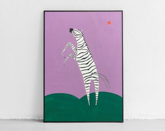 Zebra in the meadow  | gouache painting