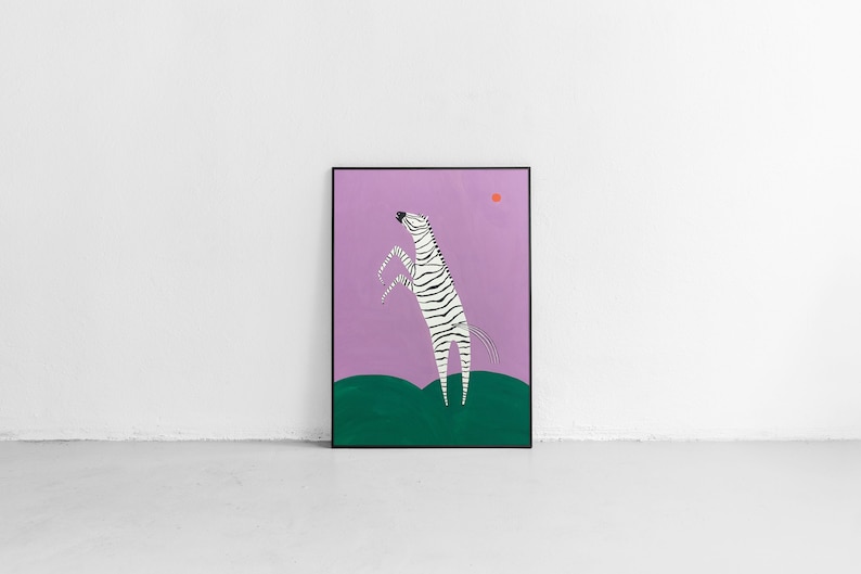 Zebra in the meadow gouache painting image 1