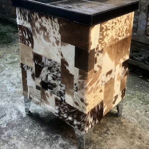 Cowhide and leather side table, bedside table, coffee table, side and end tables, home and living, furniture