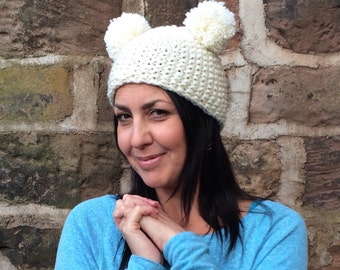 Handmade chunky Knit Pom Pom Hat, winter hats.