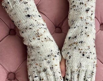 Guantes sin dedos Aran tejidos a mano: Calentadores de muñeca para invierno