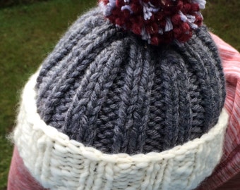 Chunky hand knit pom pom hat, winter hat, accessories, winter accessories