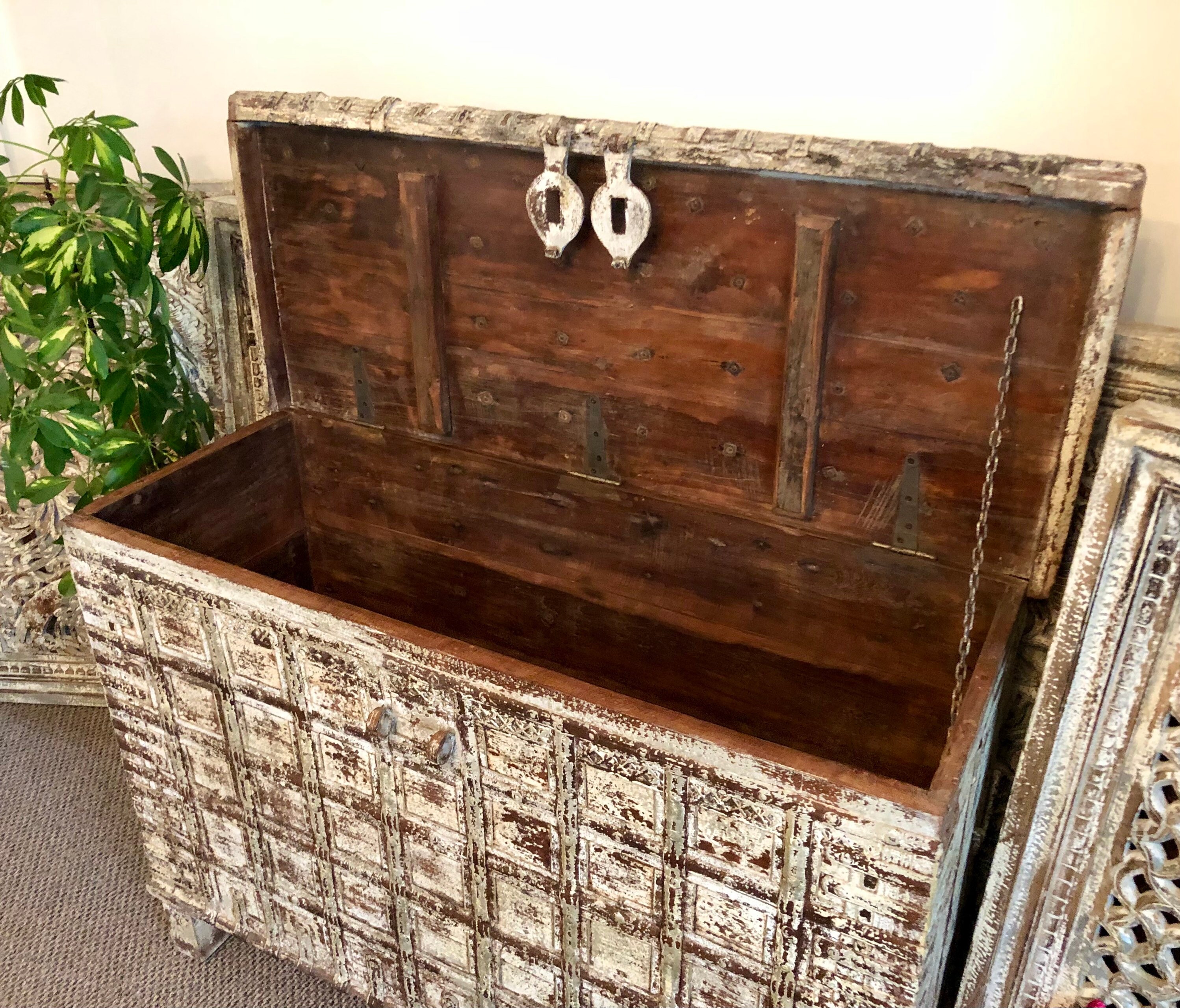 Antiguo cofre de almacenamiento de dote indio muebles hogar | Etsy