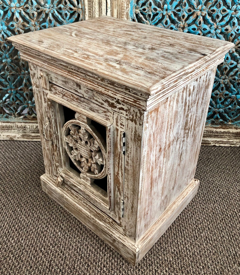 Indian mango wood hand carved bedside furniture Etsy