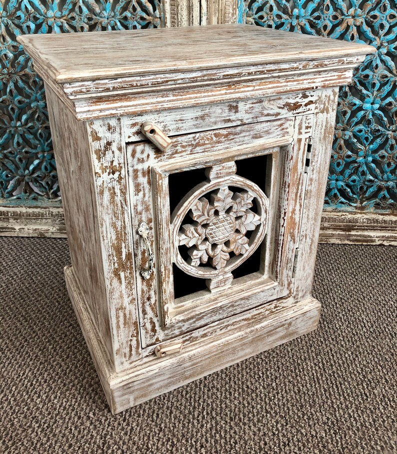 Indian mango wood hand carved bedside furniture Etsy