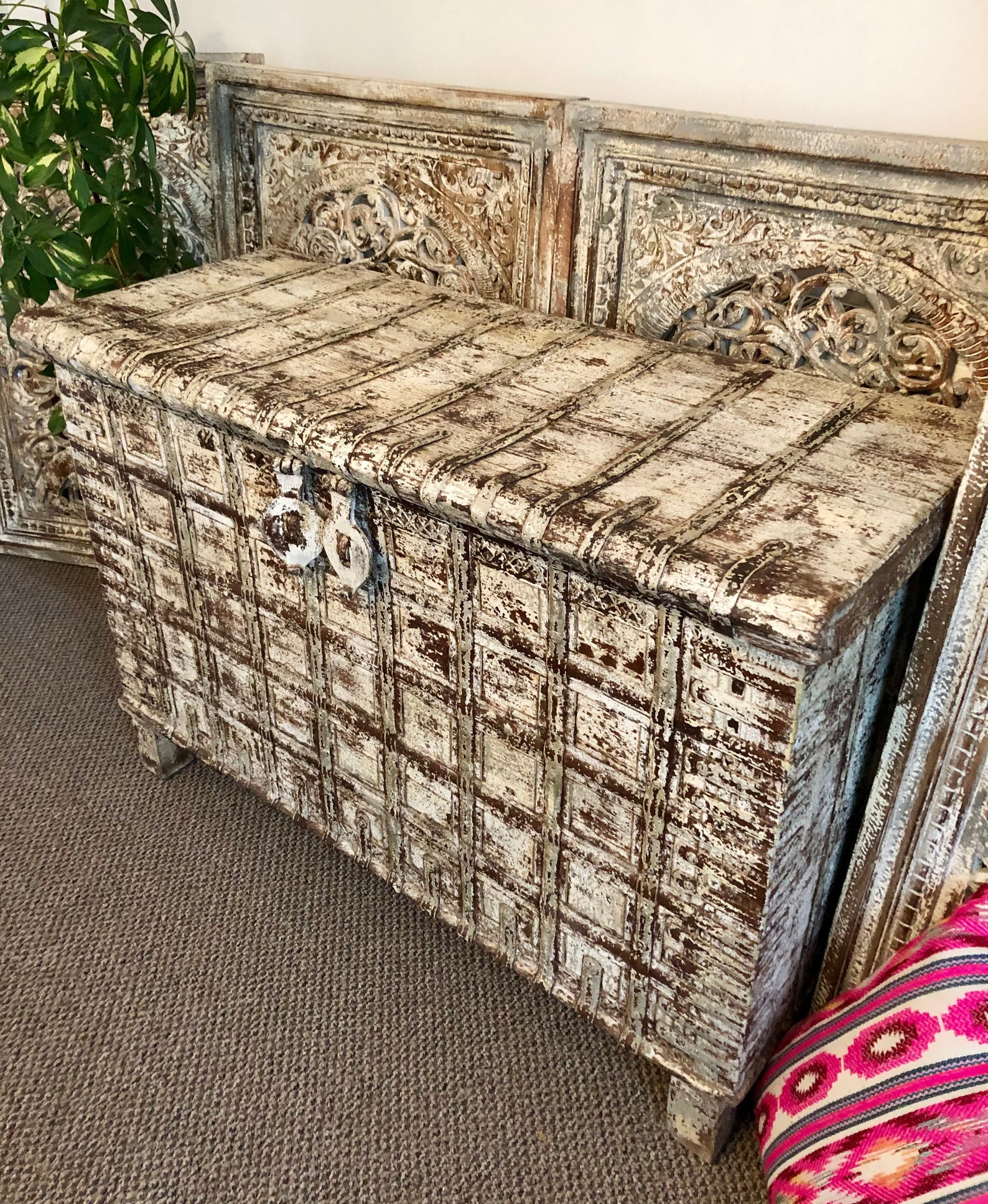 Antiguo cofre de almacenamiento de dote indio muebles hogar | Etsy