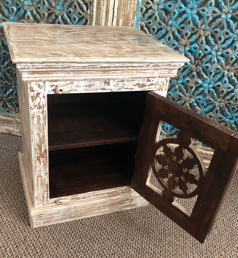 Indian mango wood hand carved bedside furniture Etsy