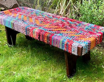 Handmade woven bench, chindi bench, sustainable furniture, home decor