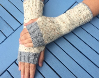Handmade Aran Knit Fingerless Gloves: Winter Wrist Warmers