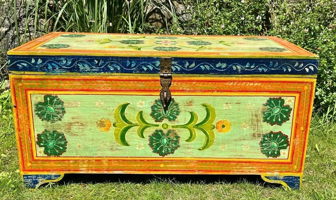 Authentic Indian Trunk Toy Box Hope Chest Blanket Box Tv Etsy