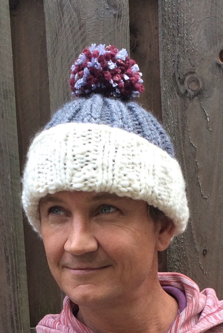 Chunky Hand Knit Pom Pom Hat: Ribbed Winter Beanie - Etsy display picture 1