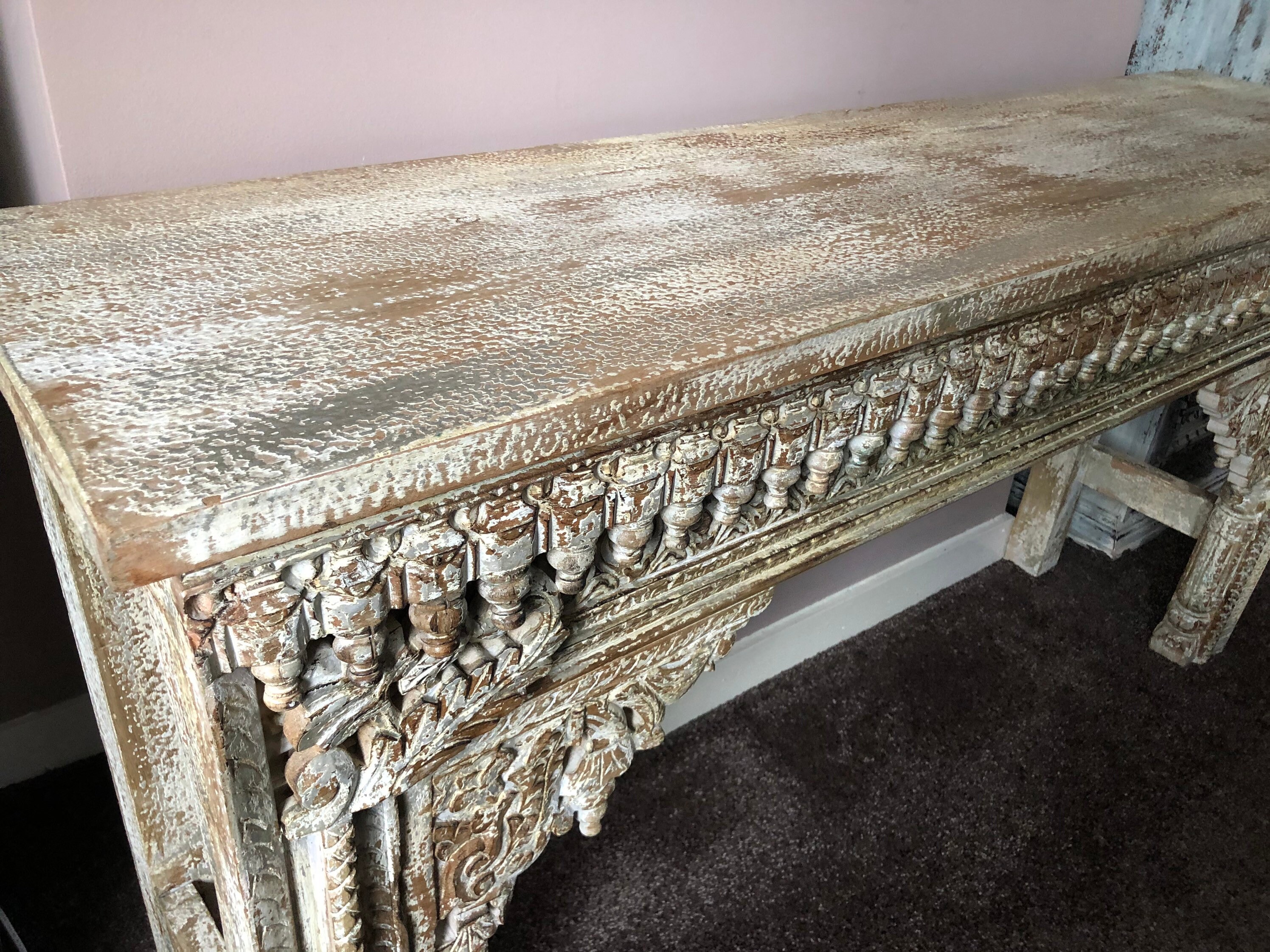 Vintage Indian reclaimed wood hand carved console table Etsy