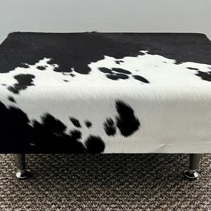 Cowhide footstool, upholstered stool, hair on hide, home and living.