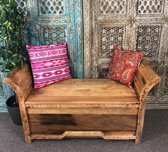 Solid Mango Wood Storage Bench Furniture Home and Living. - Etsy