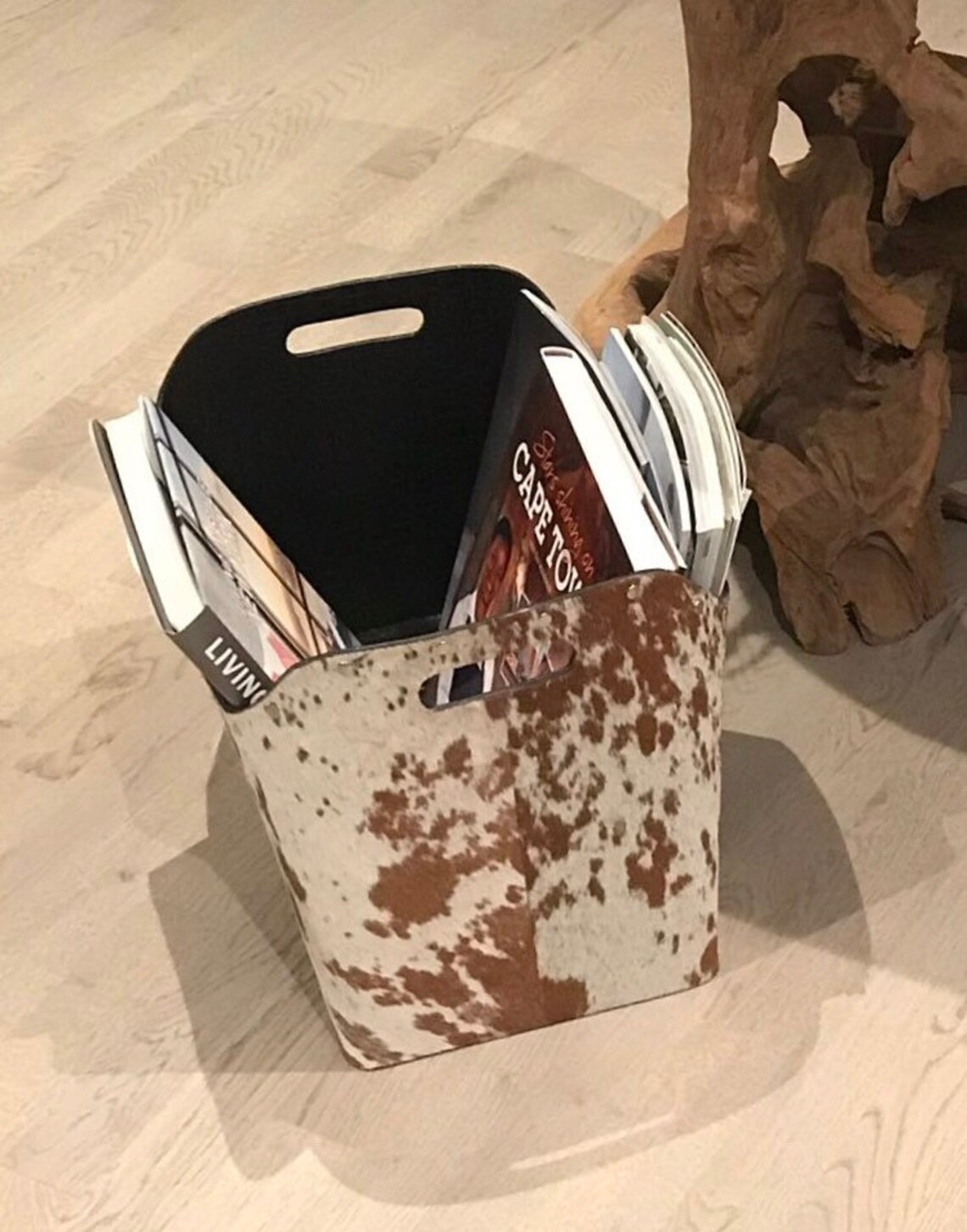 Cowhide magazine basket storage basket home decor home and Etsy