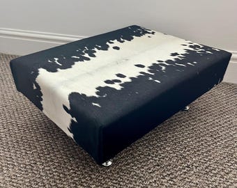 Cowhide footstool, upholstered stool, hair on hide, home and living.
