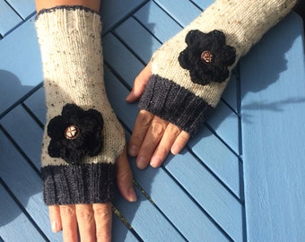Aran fingerless gloves, hand knit fingerless mittens, wrist warmers, gloves, arm warmers.