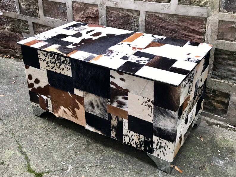 Large Patchwork Cowhide Trunk Coffee Table Tv Stand Chests Etsy