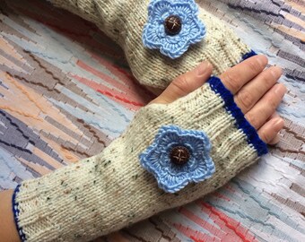 Luvas sem dedos feitas à mão, aquecedores de pulso, luvas de inverno.