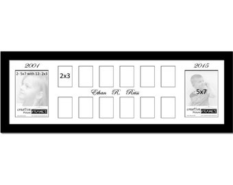 School Year Frame w/Calligraphy - 14 Opening 12"x34" Picture Frame - Holds (2)5x7 and (12)2x3 Photos, Preschool through H.S. w/Calligraphy