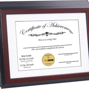 Mahogany Diploma Frame Displays 8.5x11-inch with Mat or 11x14-inch Certificate Certificate Frame, Document Frame, Degree Frame image 3