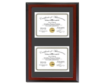 Mahogany Double Diploma Frame with Mat - Holds 2 Diplomas of the Same Size - Certificate Frame, Degree Frame, Document Holder