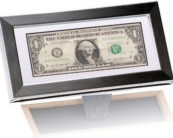 First Dollar Frame With Mat  - 4x9 Stainless Steel Frame Designed to Display US Currency