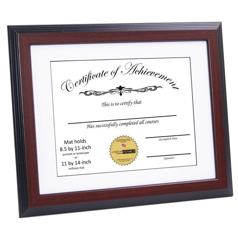 Mahogany Diploma Frame Displays 8.5x11-inch with Mat or 11x14-inch Certificate Certificate Frame, Document Frame, Degree Frame image 2