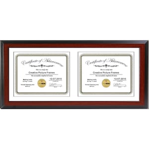 May include: A rectangular double certificate frame with a black and brown wood grain finish. The frame holds two certificates with white matting. Each certificate is labeled "Certificate of Achievement" and includes the date 12-07-2010.
