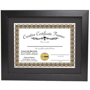 Black Diploma Frame with Mat - Displays 8.5x11-inch with Mat or 11x14-inch Without Mat - Certificate Frame, Graduation Frame, Degree Display