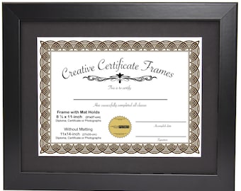 Black Diploma Frame with Mat - Displays 8.5x11-inch with Mat or 11x14-inch Without Mat - Certificate Frame, Graduation Frame, Degree Display