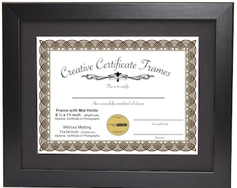 Black Diploma Frame with Mat - Displays 8.5x11-inch with Mat or 11x14-inch Without Mat - Certificate Frame, Graduation Frame, Degree Display