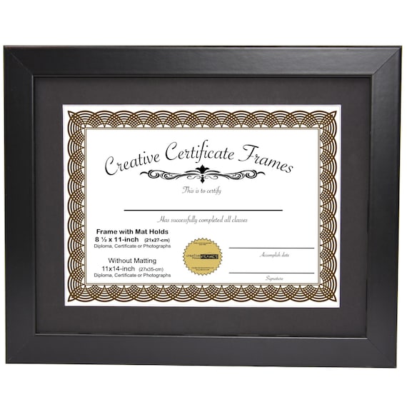 Black Diploma Frame With Mat Displays 8.5x11inch With Mat Etsy