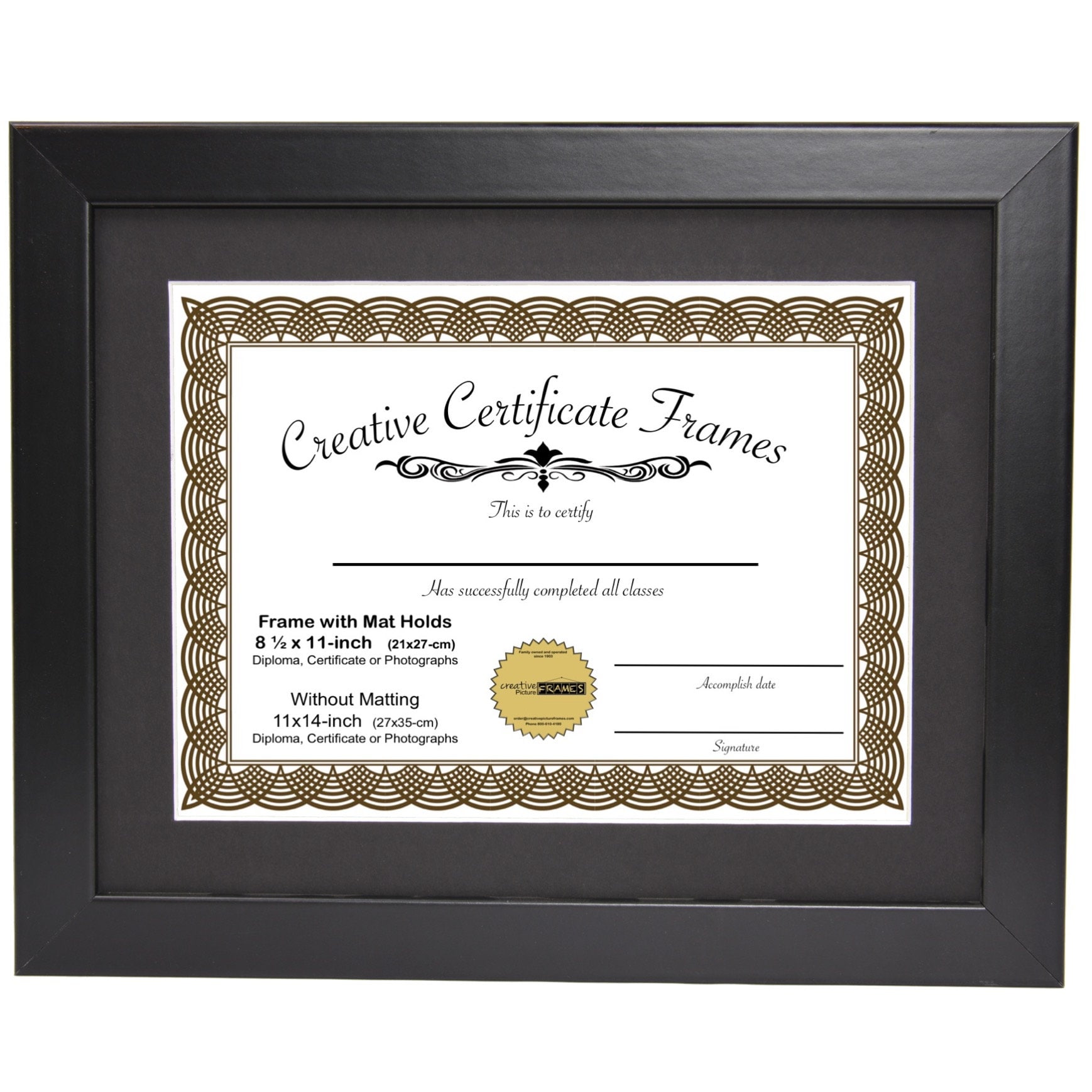 11x14 Document Photo Wood Frame Double Mat for 8.5x11 Diploma/Certificates Black 
