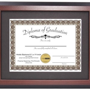 Mahogany Diploma Frame Displays 8.5x11-inch with Mat or 11x14-inch Certificate Certificate Frame, Document Frame, Degree Frame image 1