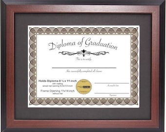 Mahogany Diploma Frame Displays 8.5x11-inch with Mat or 11x14-inch Certificate - Certificate Frame, Document Frame, Degree Frame