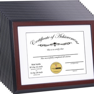 Mahogany Diploma Frame Displays 8.5x11-inch with Mat or 11x14-inch Certificate Certificate Frame, Document Frame, Degree Frame image 4