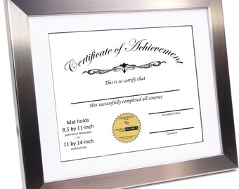 Stainless Steel Diploma Frame - Displays 8.5x11 with Mat or 11x14-inch - Certificate Frame, Document Frame, Degree Frame