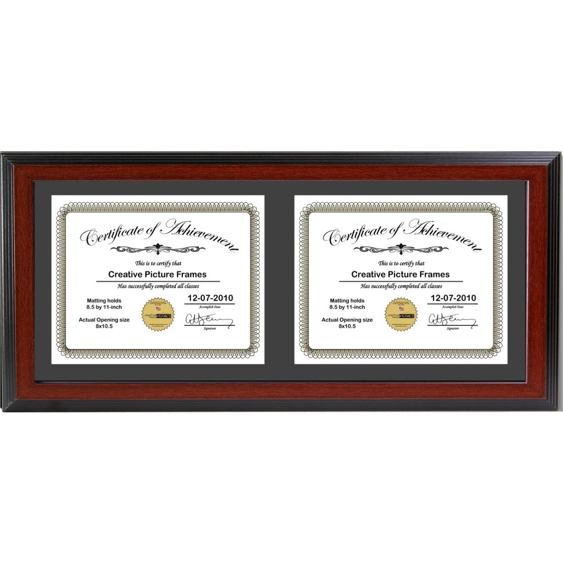 Mahogany Double Diploma Horizontal Frame With Mat - Document Frame ...