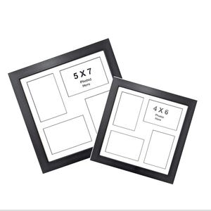 May include: Two black picture frames with white mats. The larger frame is for 5x7 photos and the smaller frame is for 4x6 photos.