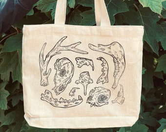 Hand-Printed Linocut Canvas Tote Bag | Lil' Bag of Bones