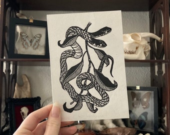 SLITHER | Lino Print | Two Headed Snake