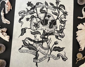 FEAR | Lino Print | Skull & Deadly Nightshade | DUNE
