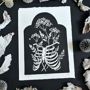 ETERNAL | Lino Print | Ribcage & Hemlock