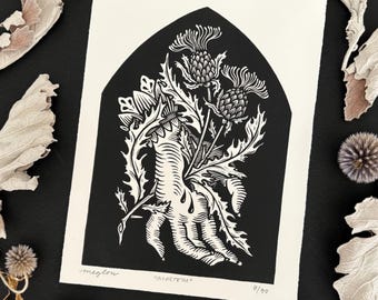 MORTEM | Lino Print | Hand & Thistles