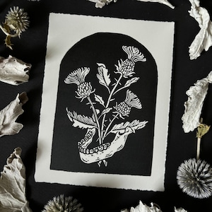 SILENCE | Lino Print | Jawbone & Thistles